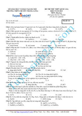 Đề thi thử THPT quốc gia đợi I năm 2015 môn Hóa Học - Mã đề 132